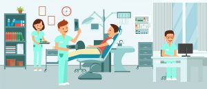 Animated dentist meeting with client who's sitting in dental chair